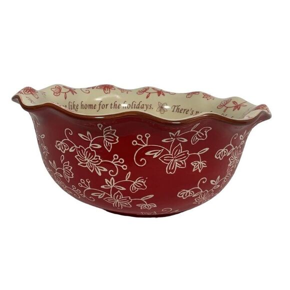 Temp-tations Ovenware Floral Lace Christmas Holiday 2 qt Scalloped Serving Bowl - Picture 2 of 5